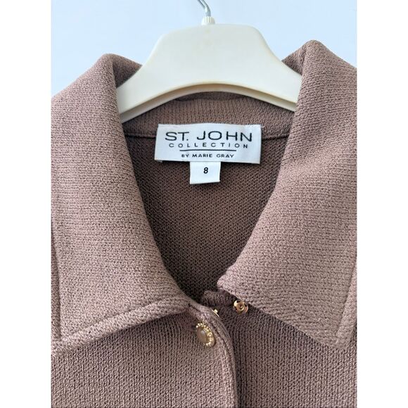 St. John Collection By Marie Gray Button Front Knit Blazer Tan Women's Size 8 - Picture 3 of 5